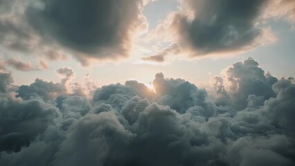 Cloudy sky with sun breaking through, creating a dramatic, ethereal scene - Powered by Adobe