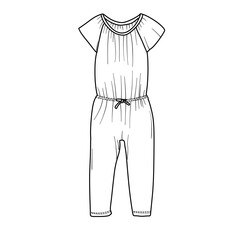 Baby Girl Romper Fashion Flat Sketch Technical Drawing Vector Illustration.