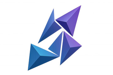 Abstract 3d geometric shapes forming arrows pointing in different directions with a blue and purple gradient