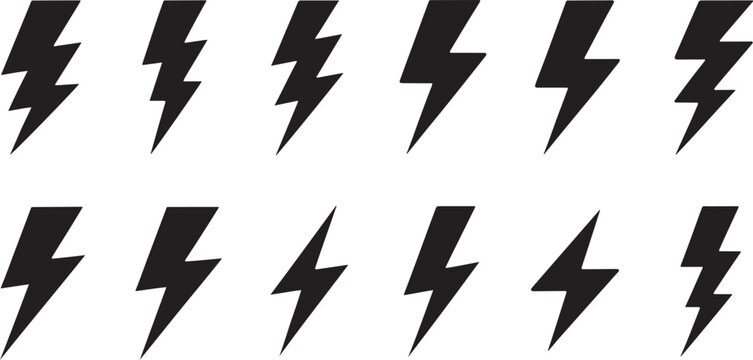 Black Lightning Bolt Icons on White Background