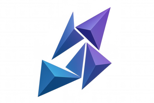 Abstract 3d geometric shapes forming arrows pointing in different directions with a blue and purple gradient