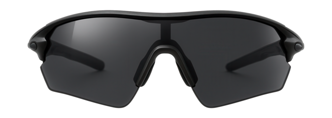 Aerodynamic cycling sunglasses with dark gray lenses.