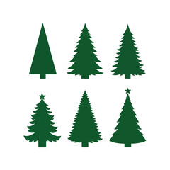 Collection of stylized green christmas tree silhouettes isolated on white vector