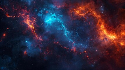 Vibrant blue and fiery orange nebulae clashing in the vastness of deep space with scattered stars.