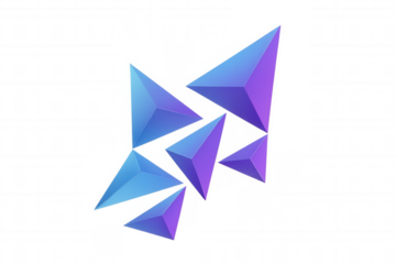 Abstract 3d geometric pyramids with a blue and purple gradient color scheme, floating against a transparent background