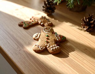 Homemade Gingerbread Cookies on a Wooden Kitchen Table