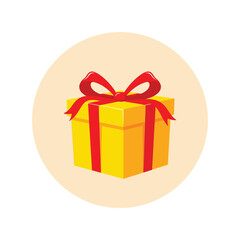 Festive yellow gift box with red ribbon celebration surprise present vector