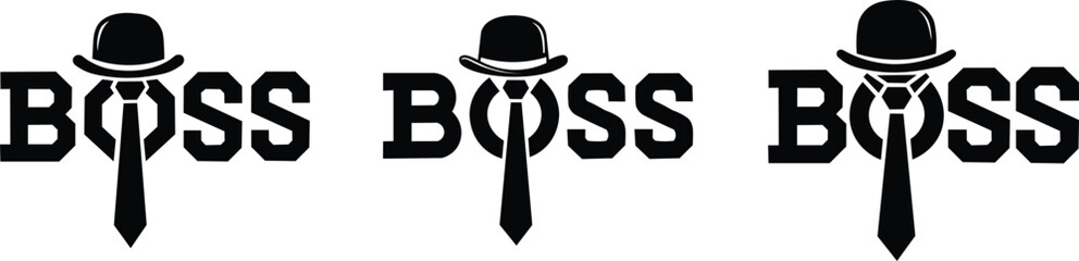 Boss Text Logo Vector – Stylish Hat and Tie Business Typography Design