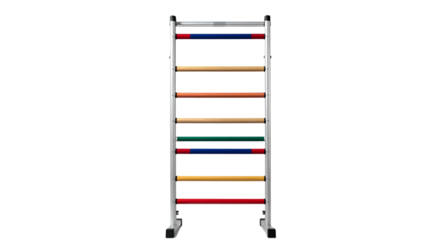 Colorful wooden runged wall climbing ladder