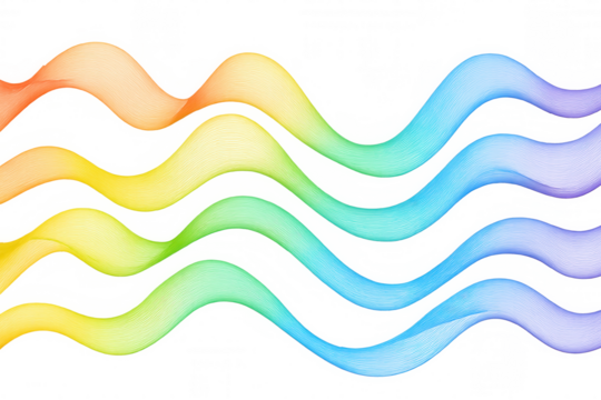 Colorful abstract flowing lines creating smooth rainbow waves, modern graphic design element with transparent background
