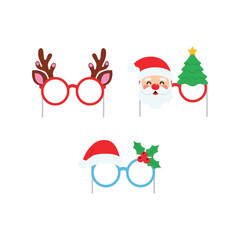 Festive christmas photo booth props deer santa claus tree holly glasses fun accessories vector