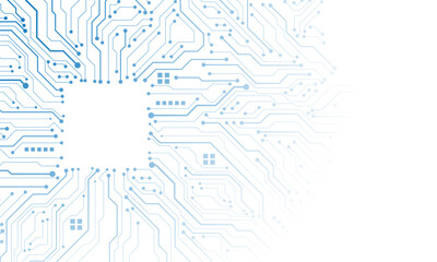 Abstract blue grey circuit board technology connected lines electronics elements computer motherboard chip processor semiconductor digital on white background vector