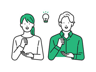 イラスト素材：ひらめく若い男女のベクターイラスト素材