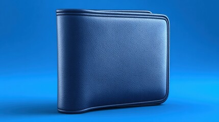 A sleek blue wallet displayed on a vibrant blue background, showcasing its design and texture