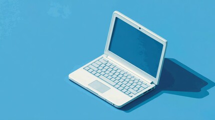 A sleek white laptop sits on a vibrant blue background, showcasing modern technology