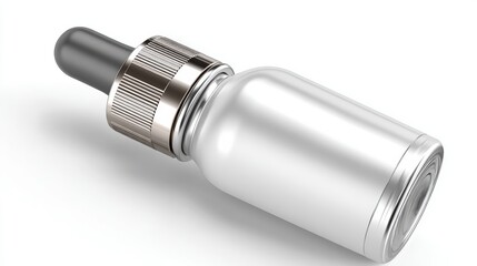 A sleek, modern dropper bottle with a silver cap, placed on a clean white background, ideal for beauty products