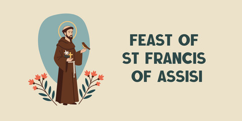 Naklejka premium Feast of Saint Francis of Assisi Illustration – Patron Saint of Animals and Nature