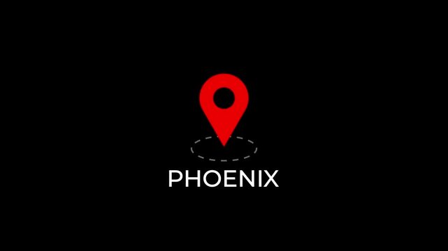gps pin animation with bouncing drop and dotted ellipse rotation with phoenix city text.