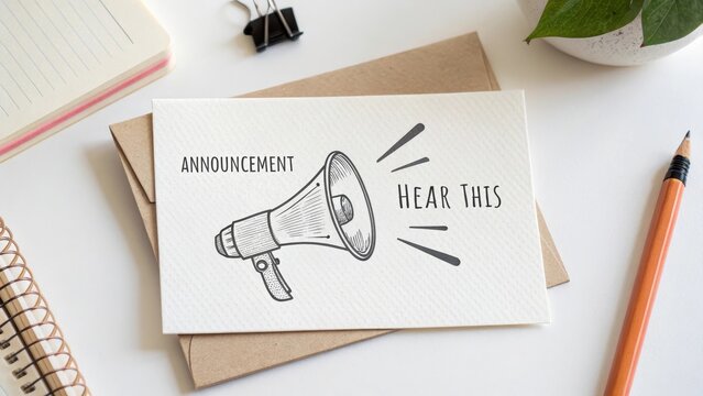 Announcement Card with Loudspeaker Drawing Message for Promotion