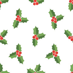 Festive holly berry pattern seamless repeating christmas holiday design vector