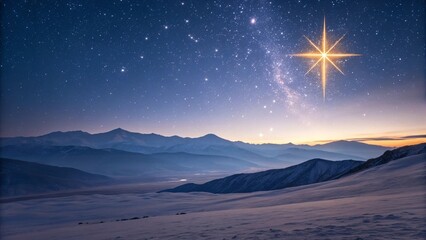 a Christmas star shines at night over the mountains of Bethlehem. 
