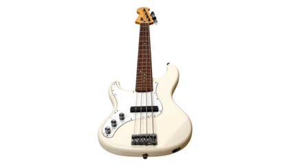 Cream electric bass guitar with white pickguard, brown fretboard