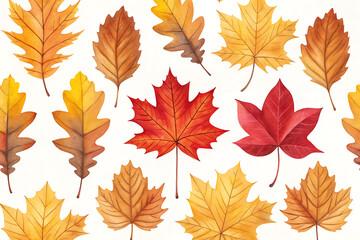 Seamless pattern of colorful autumn leaves in warm fall colors