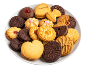 Assorted Cookies and Biscuits Mix on Plate, Homemade Style, Isolated on White Background