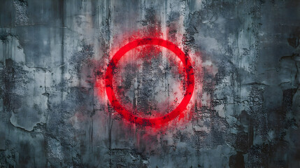 Abstract red circle on aged textured wall grunge style artistic backdrop