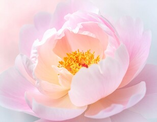 Obraz premium Soft Pink Peony Bloom with Golden Center, Romantic Light