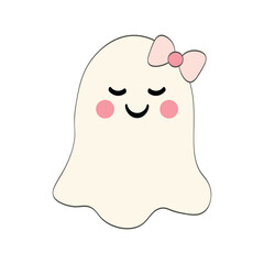 Kawaii Ghost with Pink Bow Clipart for Friendly Halloween Decor and Kids Apparel
