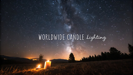A solitary candle and a distant light illuminate a field under a breathtakingly clear night sky filled with countless stars and the milky way