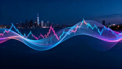 City skyline with financial data overlay