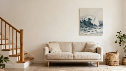 Living room with sofa and staircase