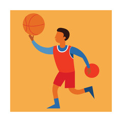Fototapeta premium Basketball player dribbling with two balls in flat design