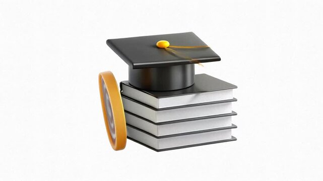A graduation cap on a stack of books with a target symbol, symbolizing education and achievement.