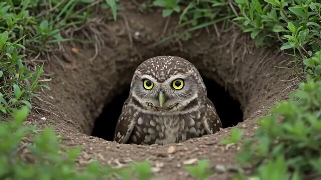 Burrowing Owl Peeking From its Hole