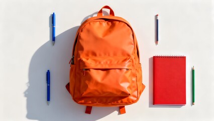 Orange backpack with school supplies