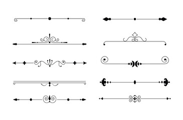 Calligraphic ornamental divider collection. Set of vintage decorative lines. Text dividers. Line border. Lines separators. Borders. Vintage dividers. Underline elements. Vector illustration.