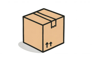 Shipping box graphic representing package delivery, moving, and commerce elements. Hand drawn style for e-commerce