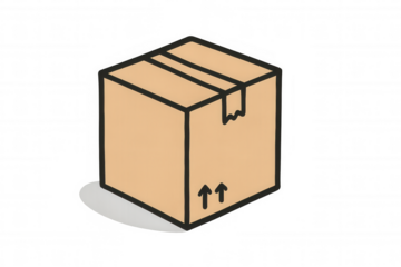 Shipping box graphic representing package delivery, moving, and commerce elements. Hand drawn style for e-commerce