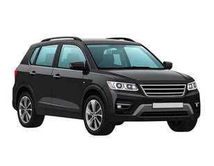 Flat Vector Illustration of Matte Black Luxury SUV with Sporty Design, Minimal Style, Isolated PNG