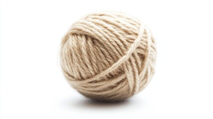 Beige yarn ball, studio shot on white, crafts or knitting concept