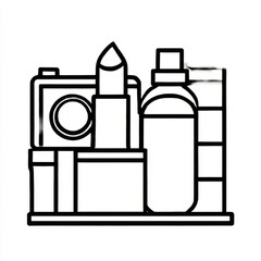  Minimalist cosmetic and camera icons, white and black, beauty and photography line art.