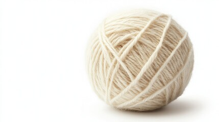 White ball of yarn. On white background. For craft use, design, texture