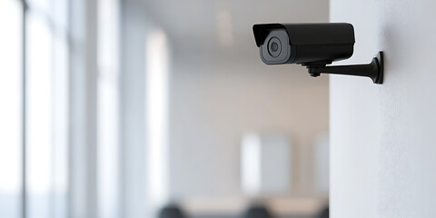 Surveillance camera mounted on a wall, providing security and monitoring.