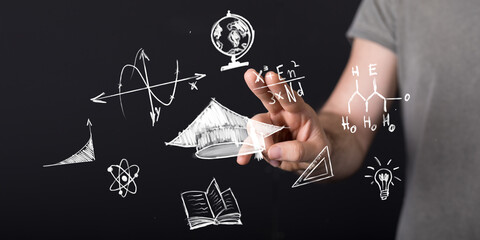 Exploring the future of education and scientific innovation through a virtual interface. Hand...