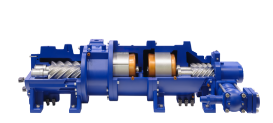 Large industrial blue high pressure compressor pump prepared for service isolated on white background