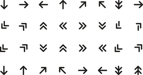 Arrow Icons. Objects set of icons in abstract flat : upward arrow, double arrow, curved arrow, dotted arrow, spiral arrow, thick arrow, glowing