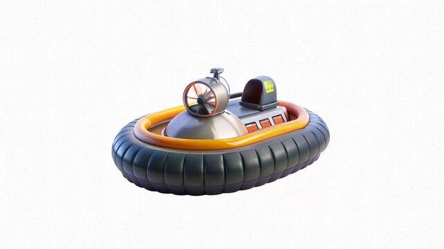A 3D model of a hovercraft with a colorful exterior and visible controls, designed for fun and sport.